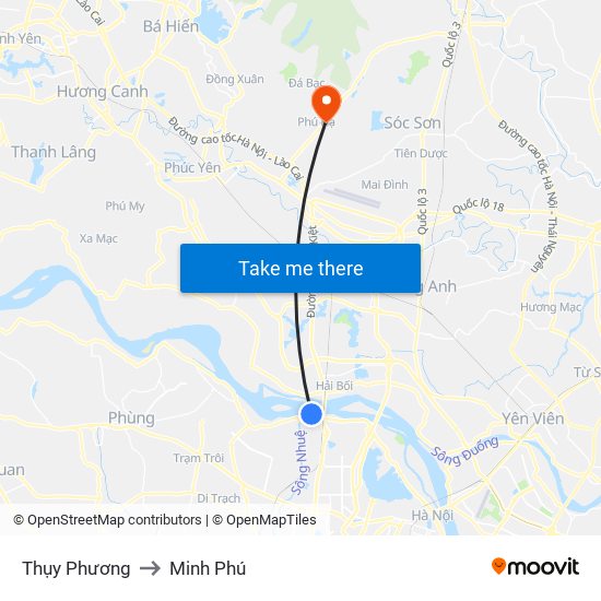 Thụy Phương to Minh Phú map