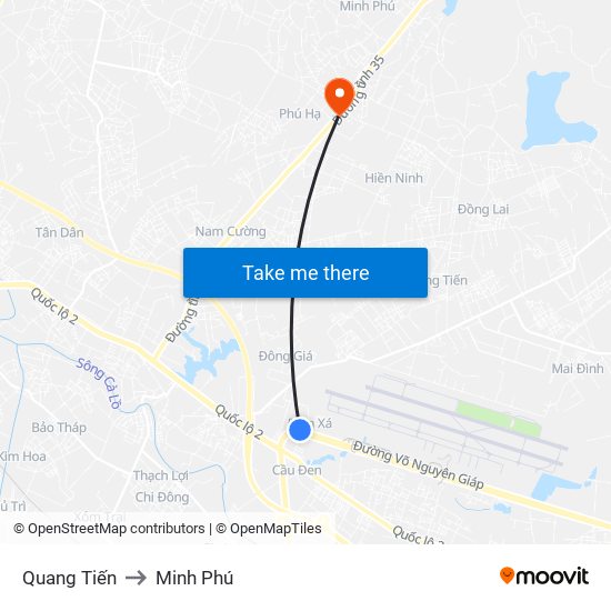 Quang Tiến to Minh Phú map