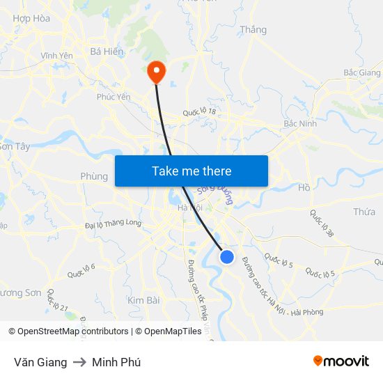 Văn Giang to Minh Phú map