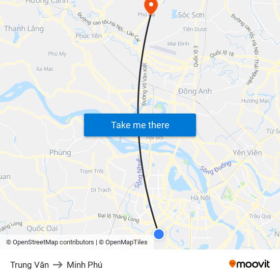 Trung Văn to Minh Phú map