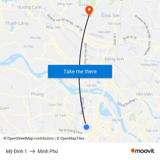 Mỹ Đình 1 to Minh Phú map