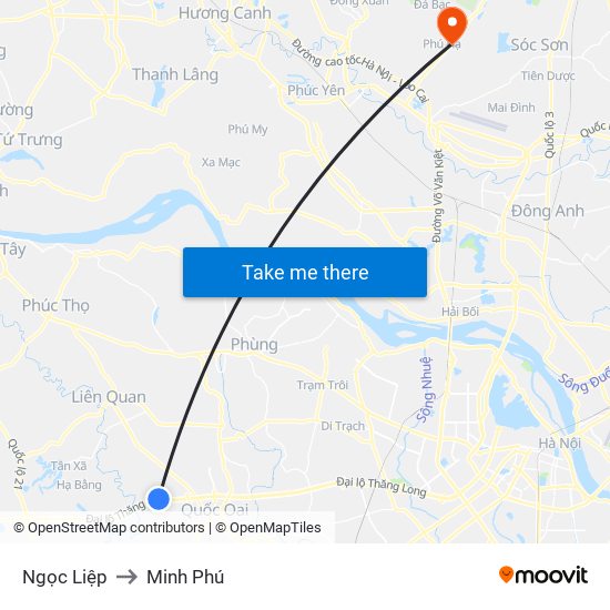 Ngọc Liệp to Minh Phú map