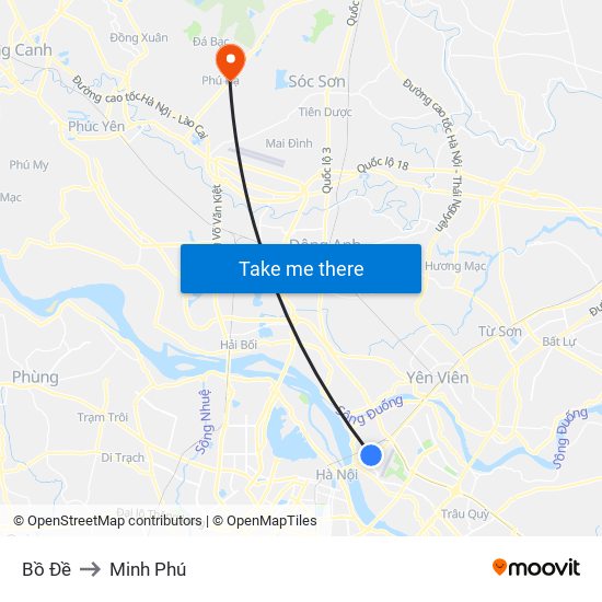 Bồ Đề to Minh Phú map