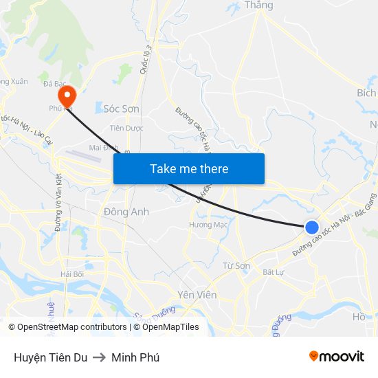 Huyện Tiên Du to Minh Phú map