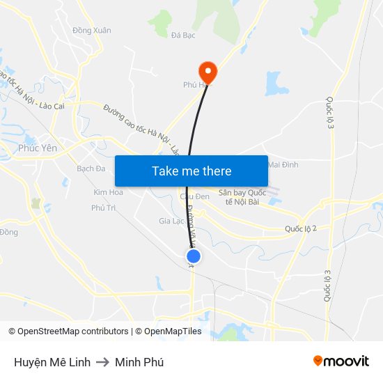 Huyện Mê Linh to Minh Phú map