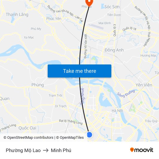 Phường Mộ Lao to Minh Phú map