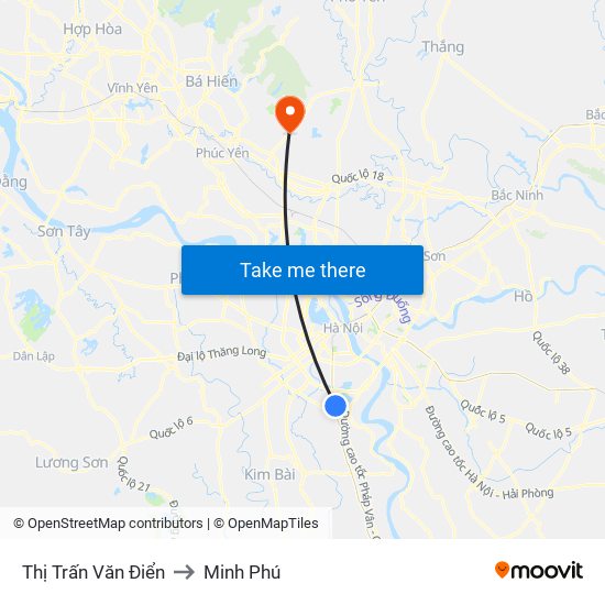 Thị Trấn Văn Điển to Minh Phú map