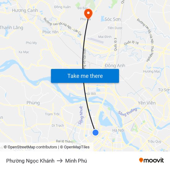 Phường Ngọc Khánh to Minh Phú map