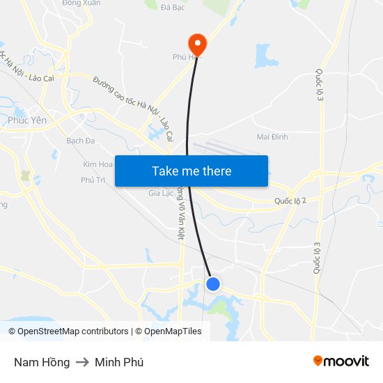 Nam Hồng to Minh Phú map