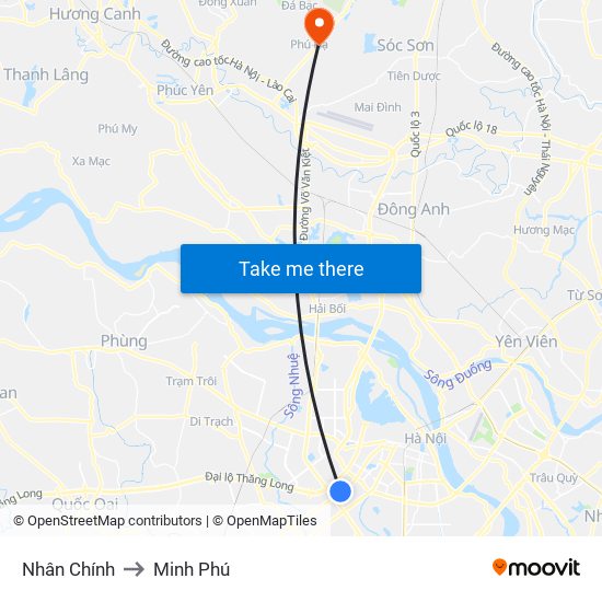Nhân Chính to Minh Phú map