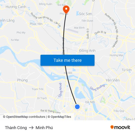 Thành Công to Minh Phú map