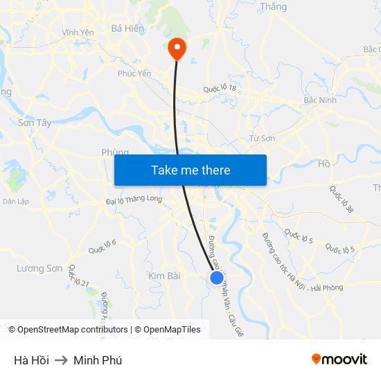 Hà Hồi to Minh Phú map