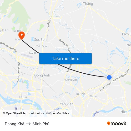 Phong Khê to Minh Phú map