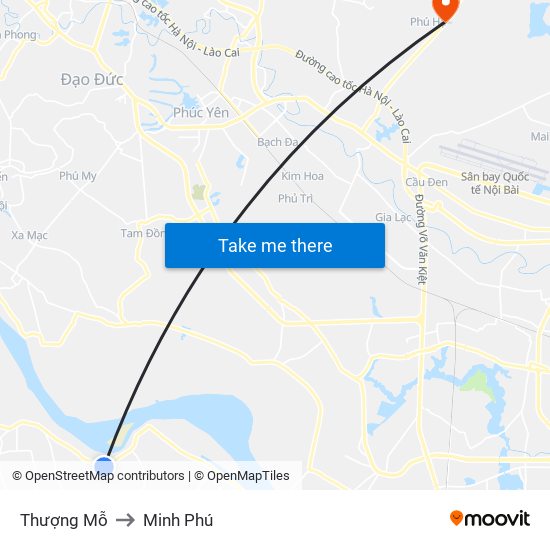Thượng Mỗ to Minh Phú map