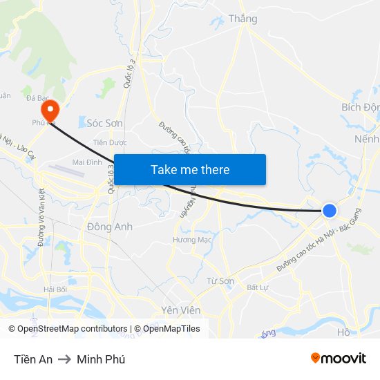 Tiền An to Minh Phú map