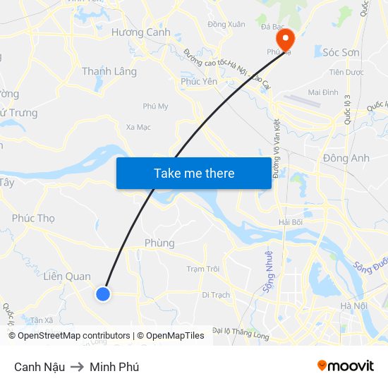 Canh Nậu to Minh Phú map