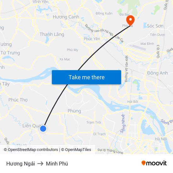 Hương Ngải to Minh Phú map