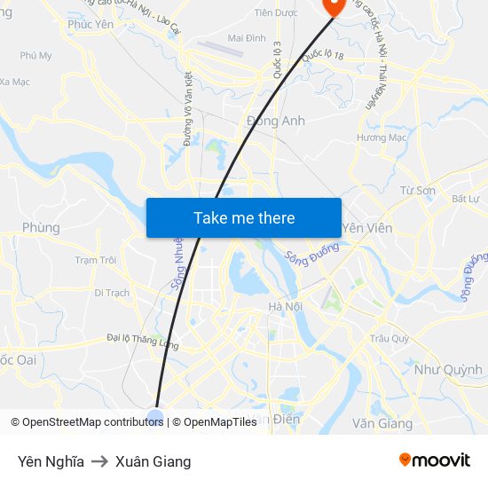 Yên Nghĩa to Xuân Giang map