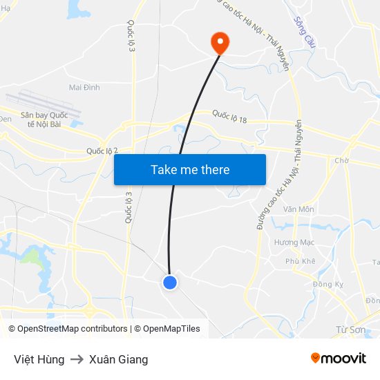 Việt Hùng to Xuân Giang map
