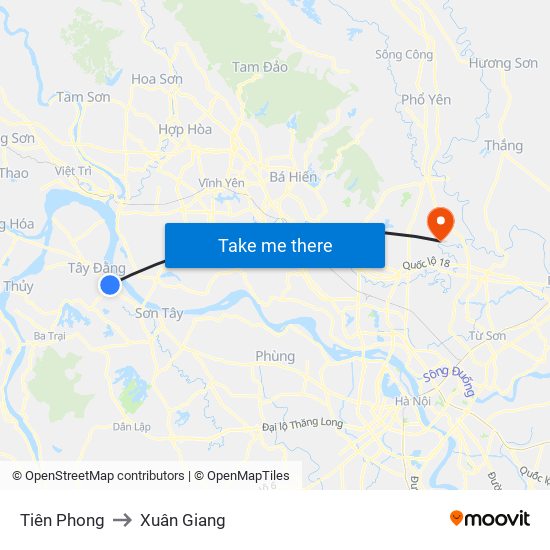 Tiên Phong to Xuân Giang map