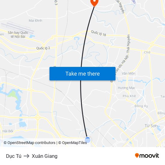 Dục Tú to Xuân Giang map
