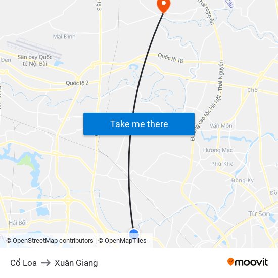 Cổ Loa to Xuân Giang map