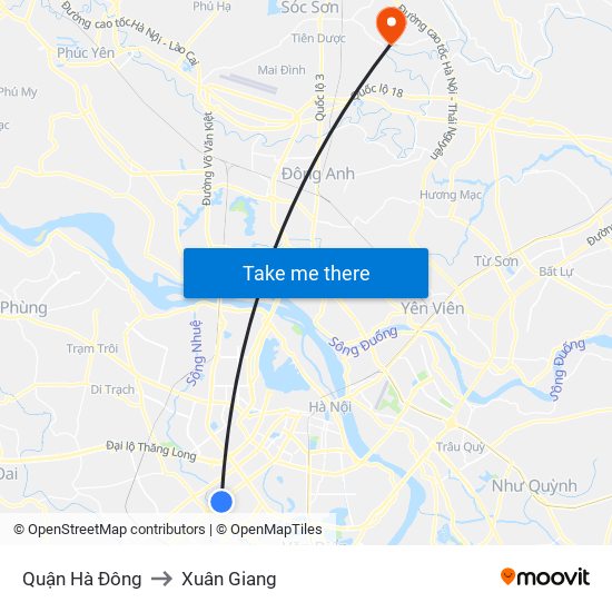 Quận Hà Đông to Xuân Giang map