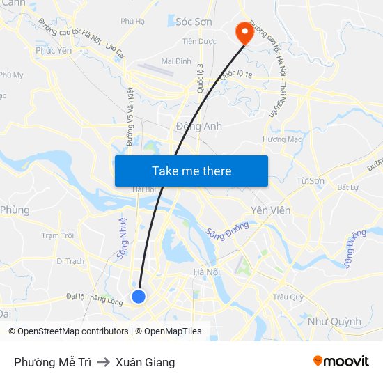 Phường Mễ Trì to Xuân Giang map