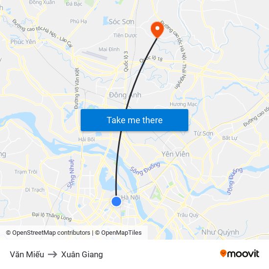 Văn Miếu to Xuân Giang map