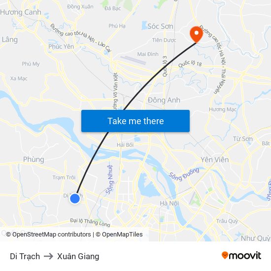 Di Trạch to Xuân Giang map