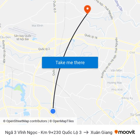 Ngã 3 Vĩnh Ngọc - Km 9+230 Quốc Lộ 3 to Xuân Giang map