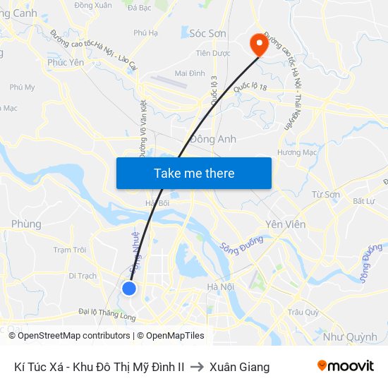 Kí Túc Xá - Khu Đô Thị Mỹ Đình II to Xuân Giang map