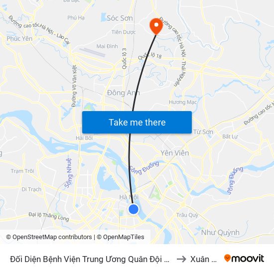 Đối Diện Bệnh Viện Trung Ương Quân Đội 108 - Trần Hưng Đạo to Xuân Giang map