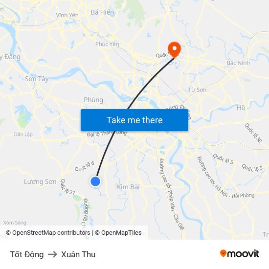 Tốt Động to Xuân Thu map