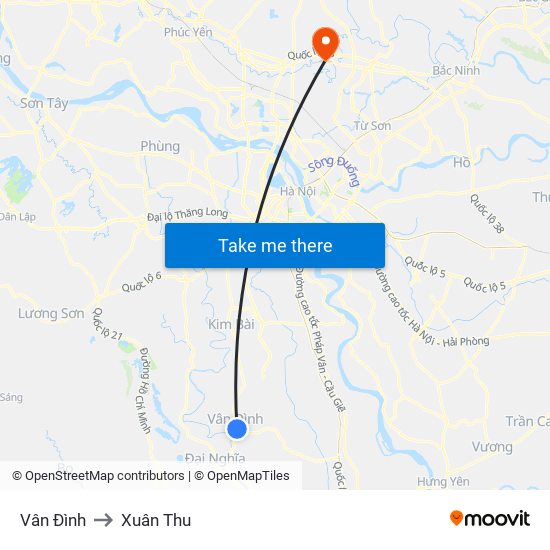 Vân Đình to Xuân Thu map