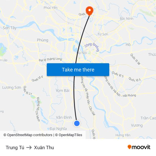 Trung Tú to Xuân Thu map