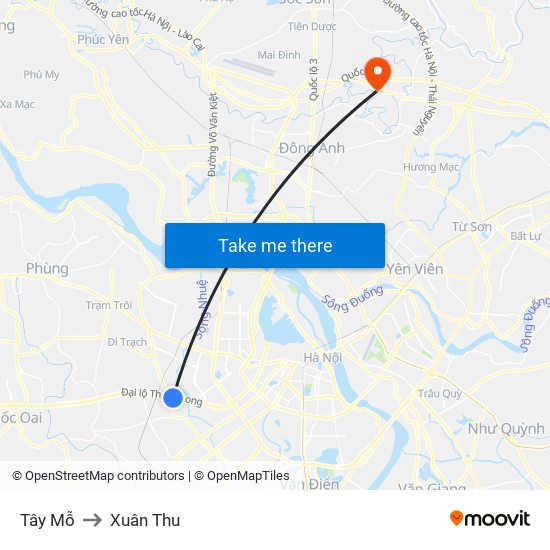 Tây Mỗ to Xuân Thu map