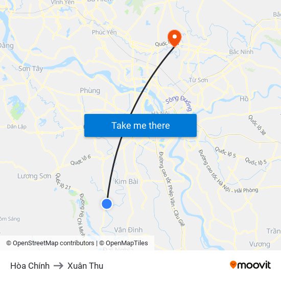 Hòa Chính to Xuân Thu map