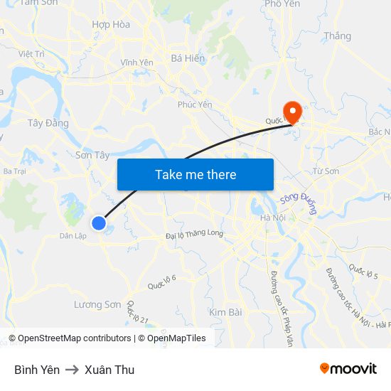 Bình Yên to Xuân Thu map