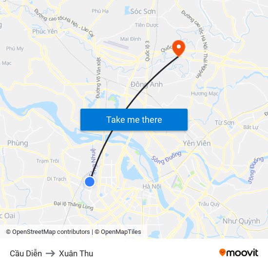 Cầu Diễn to Xuân Thu map