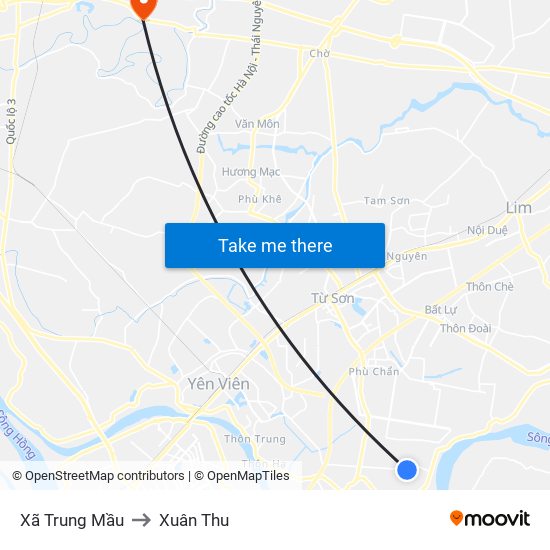 Xã Trung Mầu to Xuân Thu map