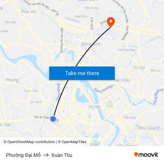 Phường Đại Mỗ to Xuân Thu map