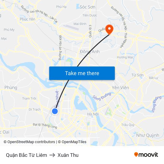 Quận Bắc Từ Liêm to Xuân Thu map