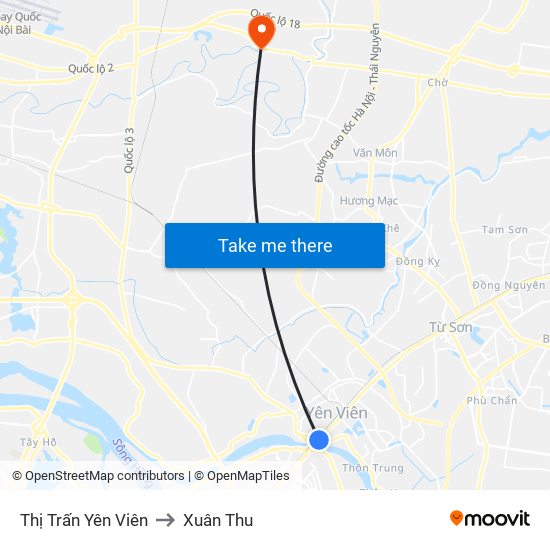 Thị Trấn Yên Viên to Xuân Thu map