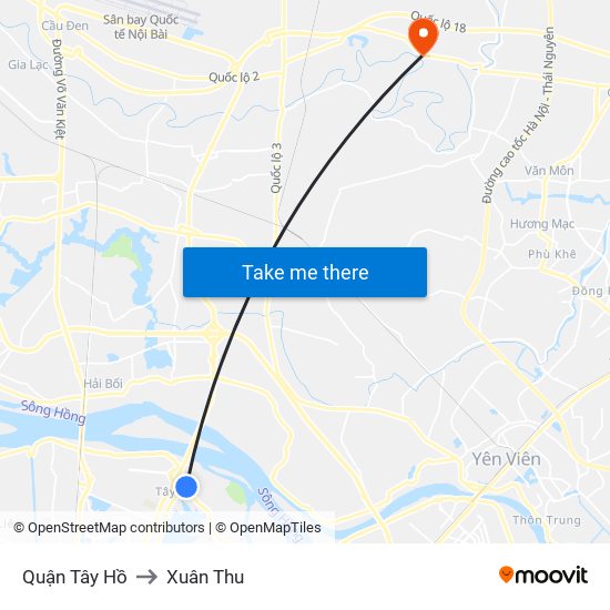 Quận Tây Hồ to Xuân Thu map