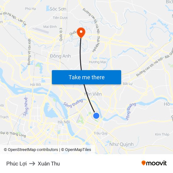 Phúc Lợi to Xuân Thu map