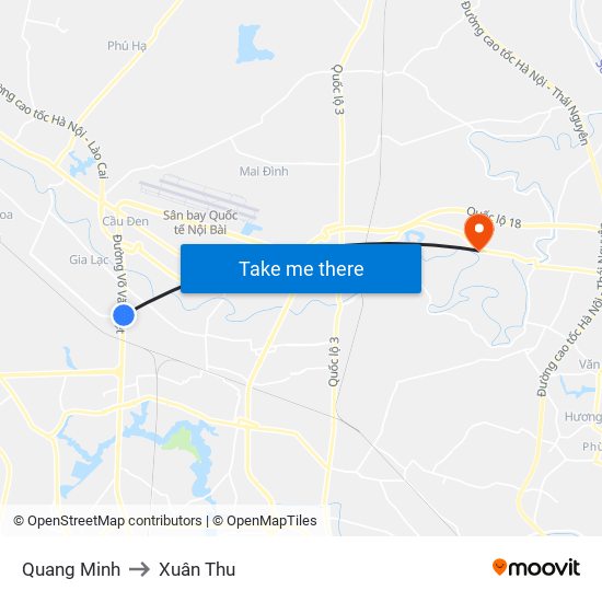 Quang Minh to Xuân Thu map