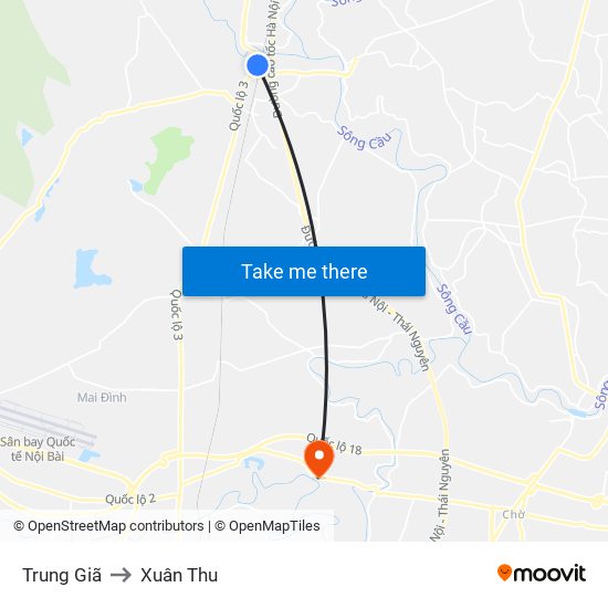 Trung Giã to Xuân Thu map