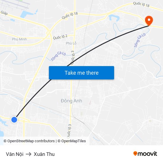 Vân Nội to Xuân Thu map