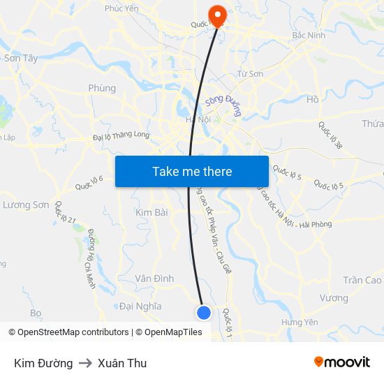 Kim Đường to Xuân Thu map